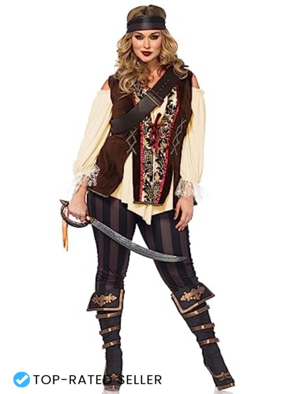 4 Piece Pirate Captain Costume Cold Shoulder Shirt Leggings Headband